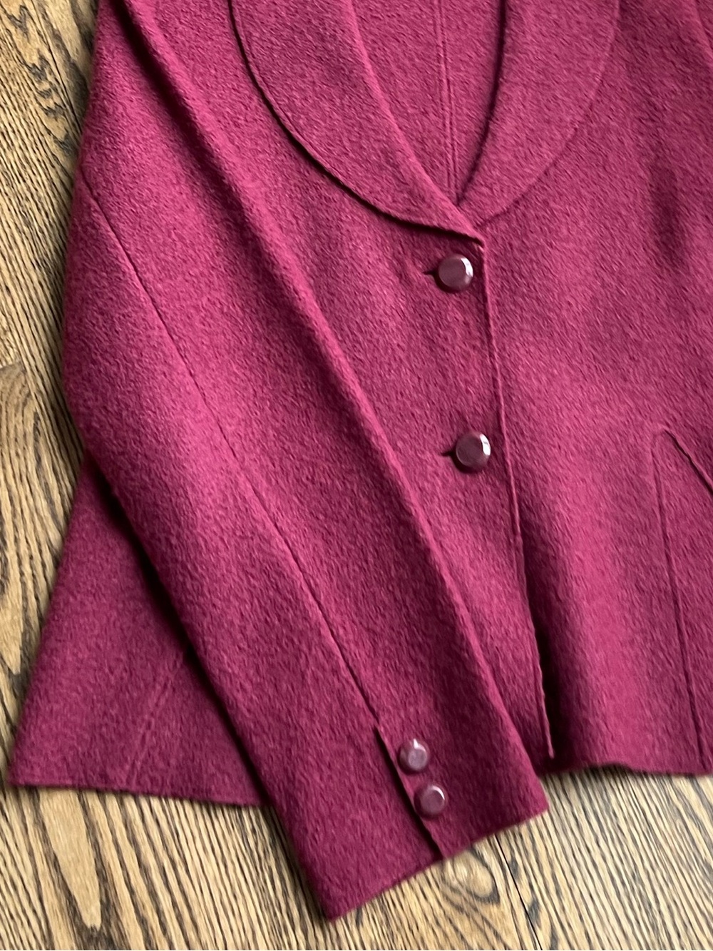 Women's Maroon Boiled Wool Button Jacket